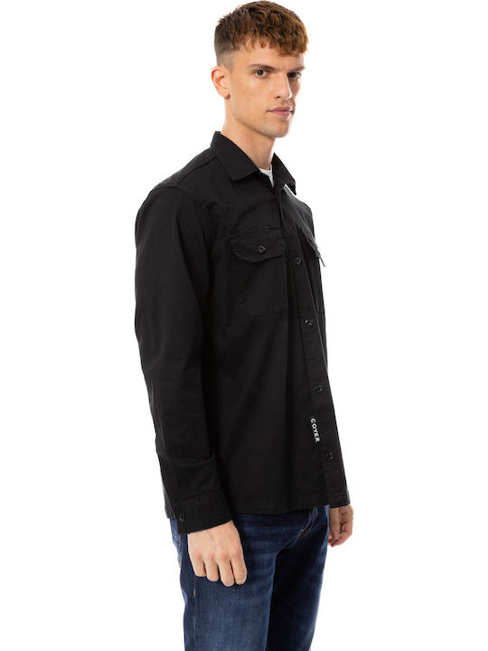 Μακρυμάνικo Τζιν Overshirt σε Κανονική Γραμμή Black