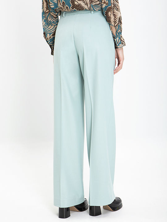 Caractere Women's Fabric Trousers in Straight Line Mint