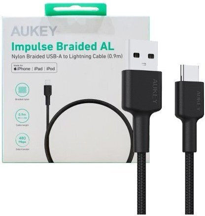 Aukey USB 2.0 Cable USB-C Male - USB-A 15W PD Black 0.9m