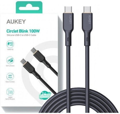 Aukey USB 2.0 Cable USB-C male - USB-C 100W PD Μαύρο 1.8m AKAUKKUCBSCC102