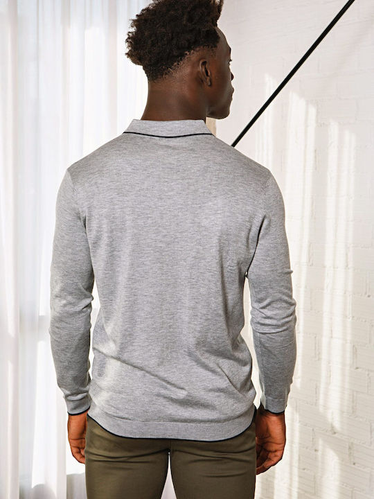 Beneto Maretti Men's Long Sleeve Sweater Polo Gray