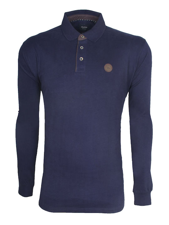 Double Men's Long Sleeve Blouse Polo Indigo.