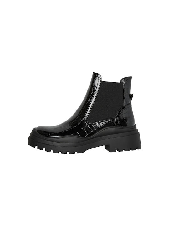 Vero Moda Damen Chelsea Stiefeletten aus Lackleder Schwarz