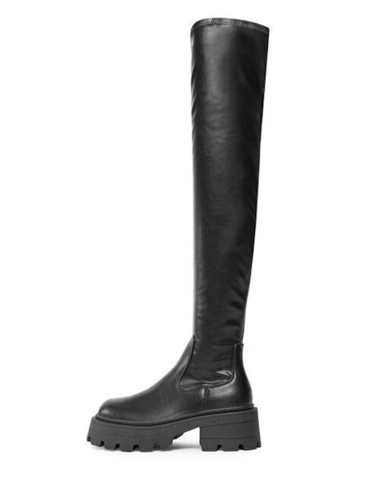 Only Synthetic Leather Over the Knee Women's Boots Black