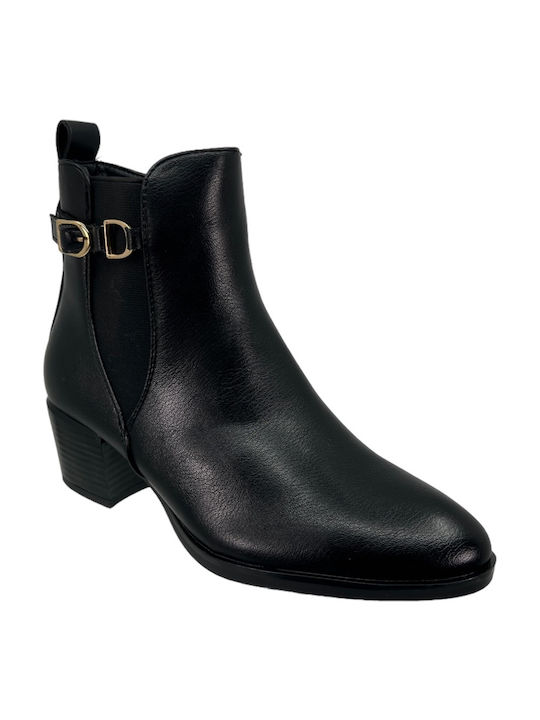 Via Dos Leather Women's Ankle Boots with High Heel Black