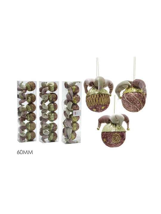 ArteLibre Ornament de Crăciun Bilă Roz cu Pulbere de Aur cu Paiete 6buc Set 6buc