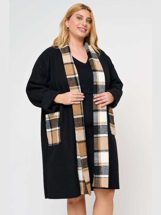 Jucita Women's Checked Midi Coat with Buttons Camel