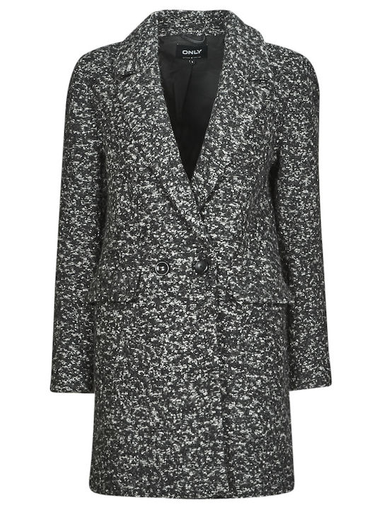 Wolle Damen Schwarz Mantel mit Knöpfen