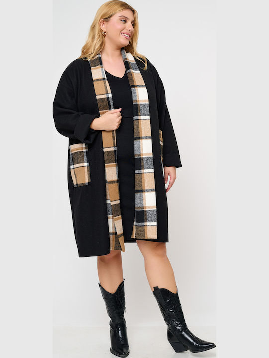 Damenkariertes Mantel Camel mit Knöpfen