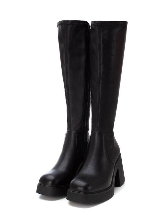 Refresh Synthetic Leather High Heel Women's Boots with Zipper Black