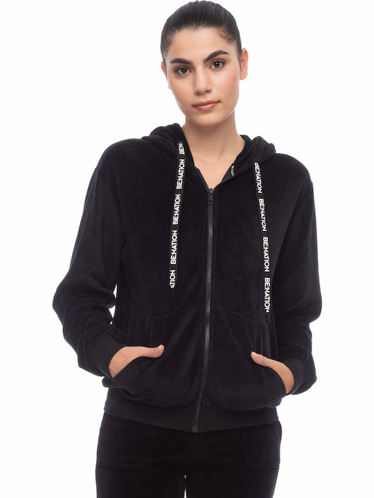 Women's Sweatshirt Jacket Velvet Hooded Black