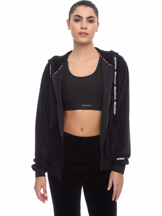 Women's Sweatshirt Jacket Velvet Hooded Black