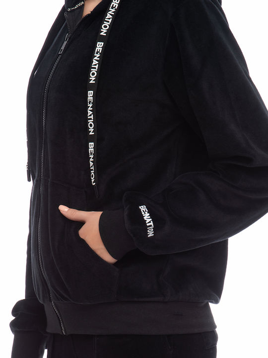 Women's Sweatshirt Jacket Velvet Hooded Black
