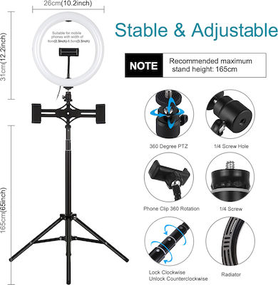 Puluz Light Ringlicht 26cm mit Stativ Boden und Halterung für Mobiltelefon