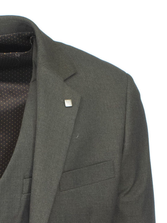 Men's Suit with Vest Regular Fit Khaki