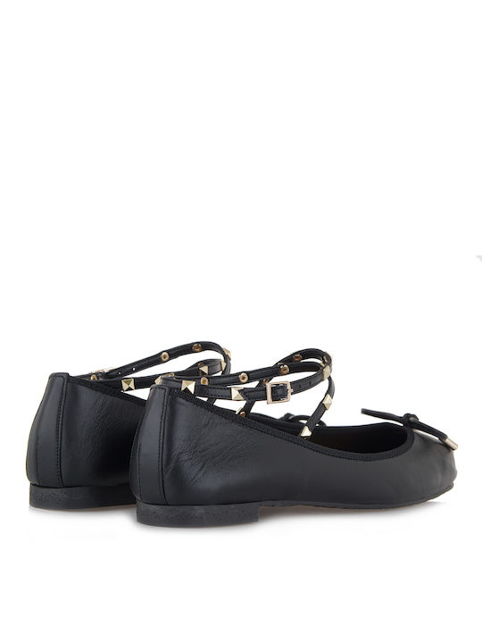 Leder Damen Ballerinas Schwarze