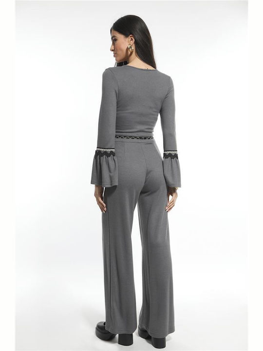 Damen Langärmelig Einteiler Anzug Grey