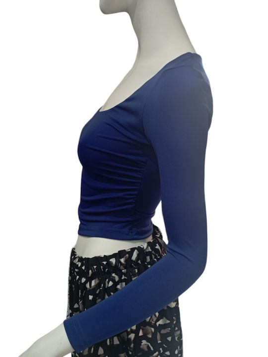 Kalliope Women's Crop Top Long Sleeve Blue