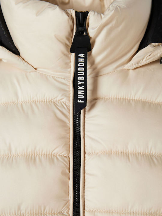 Women's Short Puffer Jacket for Winter with Detachable Hood White