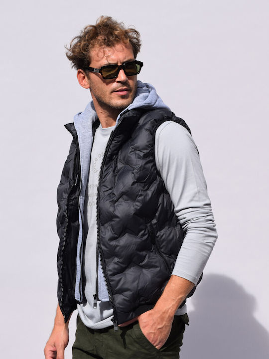 Tony Maker Ärmellos Herren Jacke Puffer Winddicht ΜΑΥΡΟ