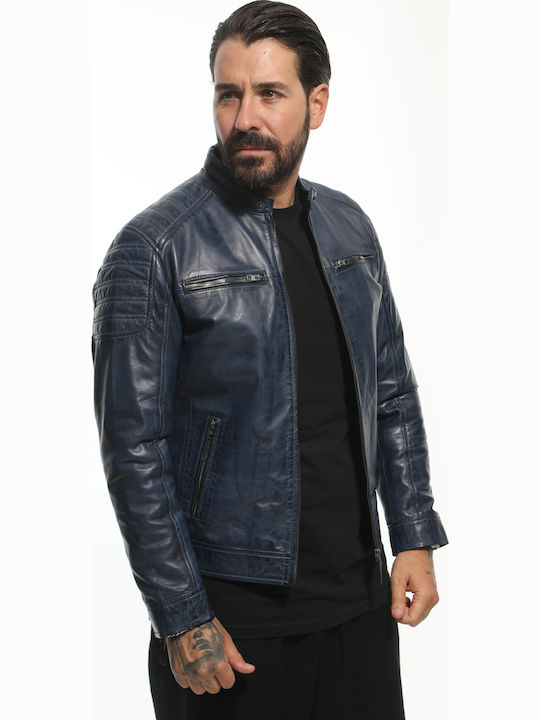 Δερμάτινο Μπουφάν Biker Μπλε