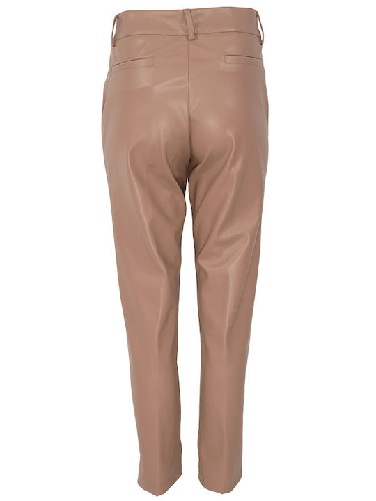 Forel Women's High-waisted Leather Trousers in Slim Fit coffee