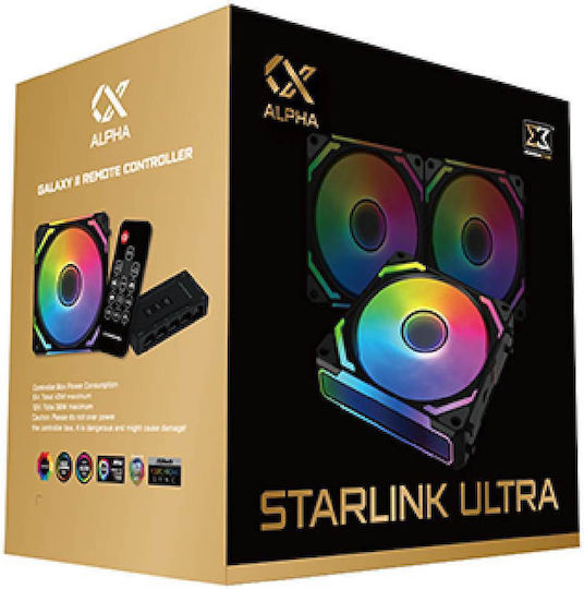Xigmatek Starlink Ultra Вентилатор За Кутия 120мм (2000об/мин / 68.5cfm) с ARGB Осветление и Свързване 4-изводна ШИМ 3бр