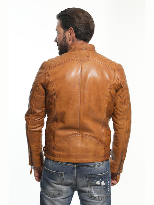 Newton Leather Ανδρικό Δερμάτινο Χειμωνιάτικο Μπουφάν Biker Καφέ