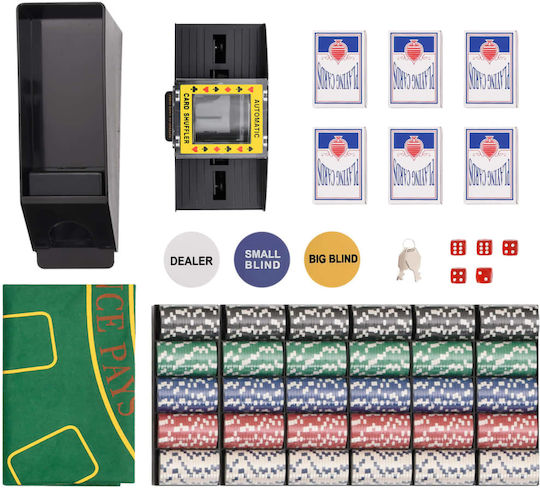 vidaXL Set von 600 nummerierten Pokerchips 40mm / 11.5gr mit 5 Kartenspielen und Filz