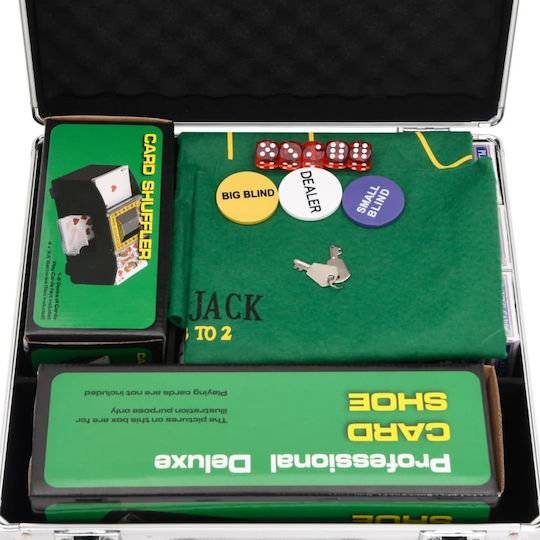 vidaXL Set von 600 nummerierten Pokerchips 40mm / 11.5gr mit 5 Kartenspielen und Filz