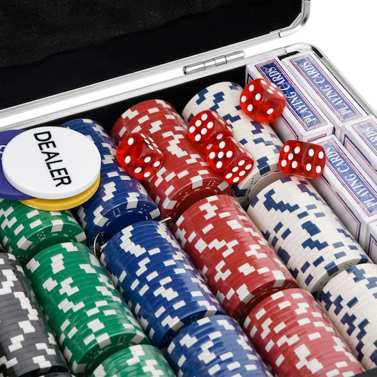 vidaXL Set von 600 nummerierten Pokerchips 40mm / 11.5gr mit 5 Kartenspielen und Filz