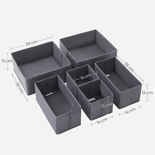Songmics Stoff Aufbewahrungsbox für Krawatten / Unterwäsche / Gürtel / Socken in Gray Farbe 6Stück