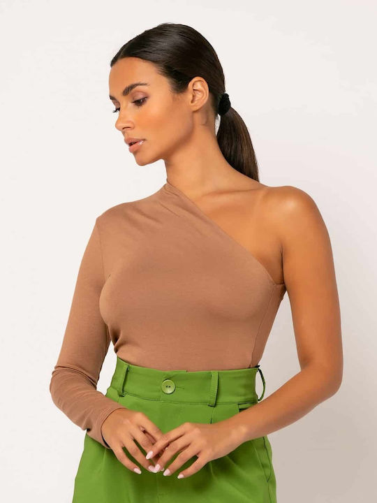 Γυναικεία Μπλούζα Off-Shoulder με έναν Ώμο Καφέ
