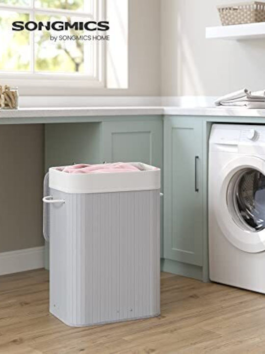 Songmics Laundry Basket Bamboo 72l with Lid 40x30x60cm Gray