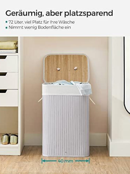 Songmics Laundry Basket Bamboo 72l with Lid 40x30x60cm Gray