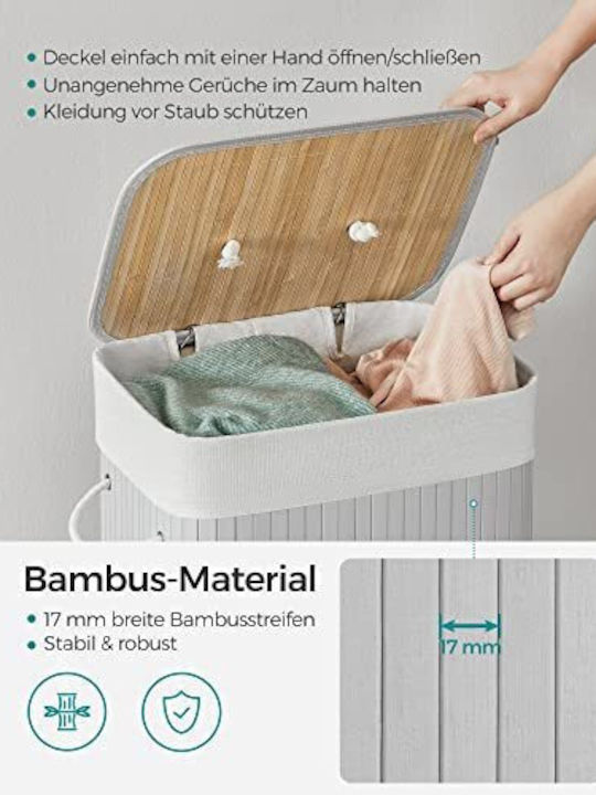 Songmics Laundry Basket Bamboo 72l with Lid 40x30x60cm Gray