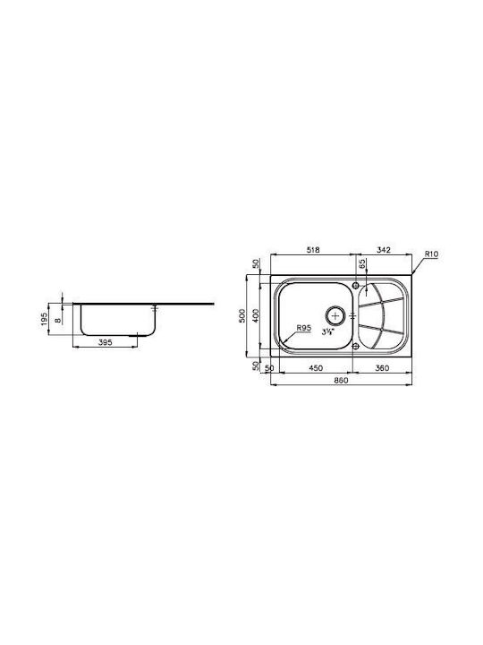 Κολοσσός Ένθετος Νεροχύτης Inox Σατινέ Μ86xΠ50cm Ασημί