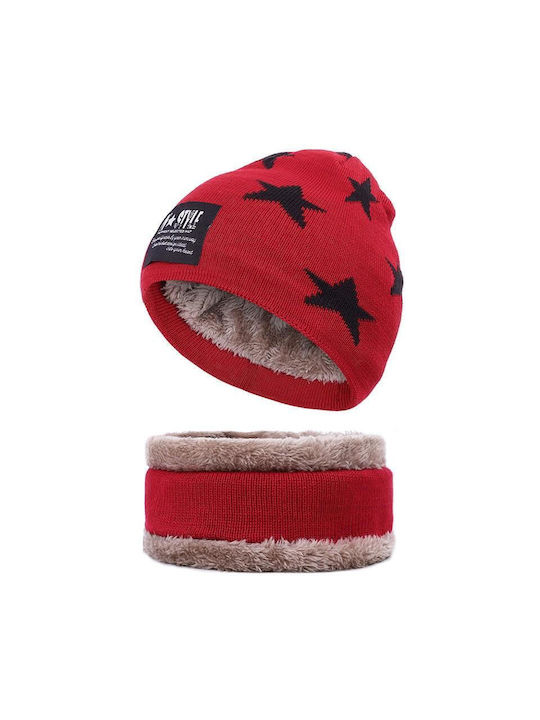 TakTakBaby Kids Beanie Set with Scarf Knitted Red