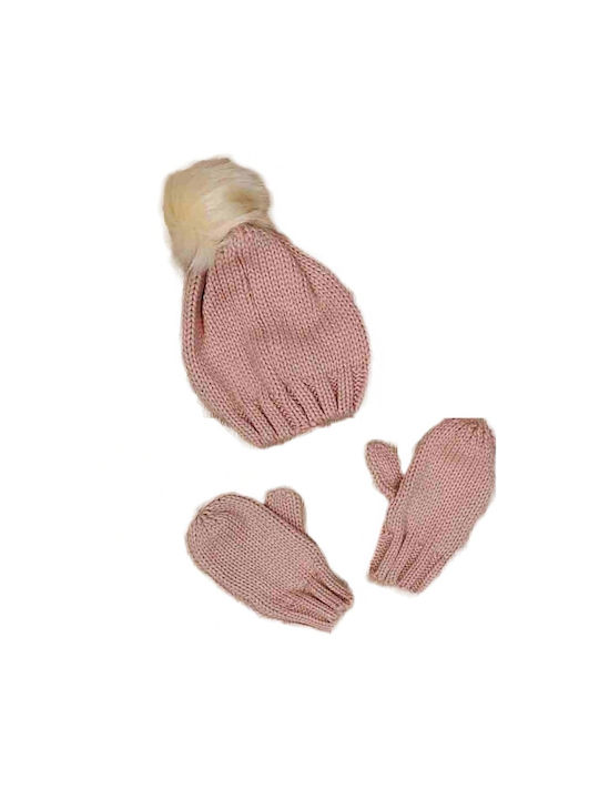 TakTakBaby Kinder Mütze Set mit Handschuhe Gestrickt Rosa