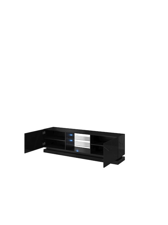 TV Stand Wooden with LED Lighting Black L200xW40xH57cm