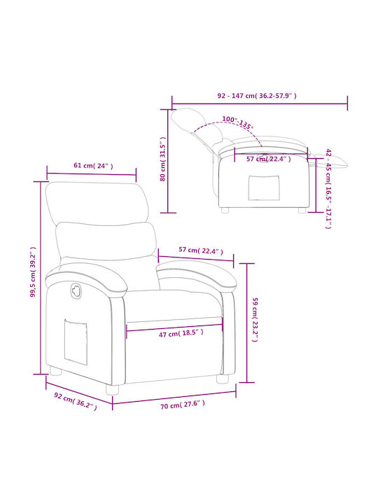 Relax Armchair with Footstool Cream 70x92x99.5cm