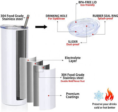 Koupakoupa Ποτήρι Θερμός Ανοξείδωτο BPA Free Ασημί 600ml με Καλαμάκι