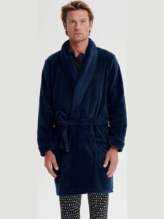 Vamp Χειμερινή Ανδρική Ρόμπα Fleece Μπλε