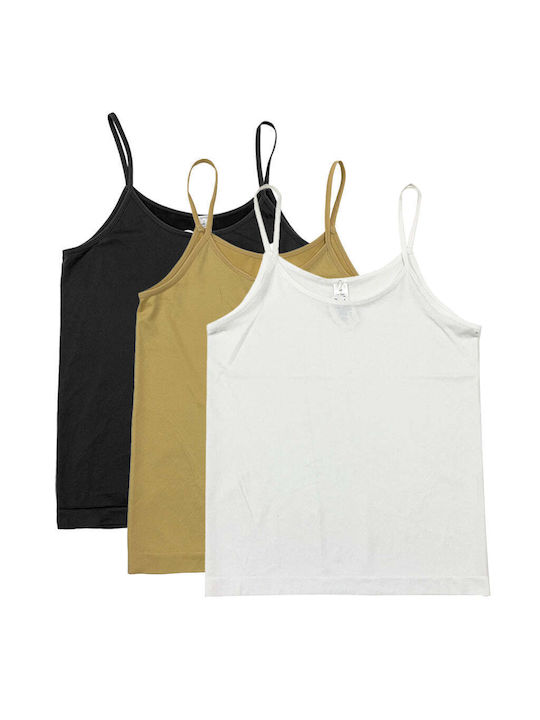 Women's T-Shirt with Spaghetti Strap Black/Beige/White 3Pack