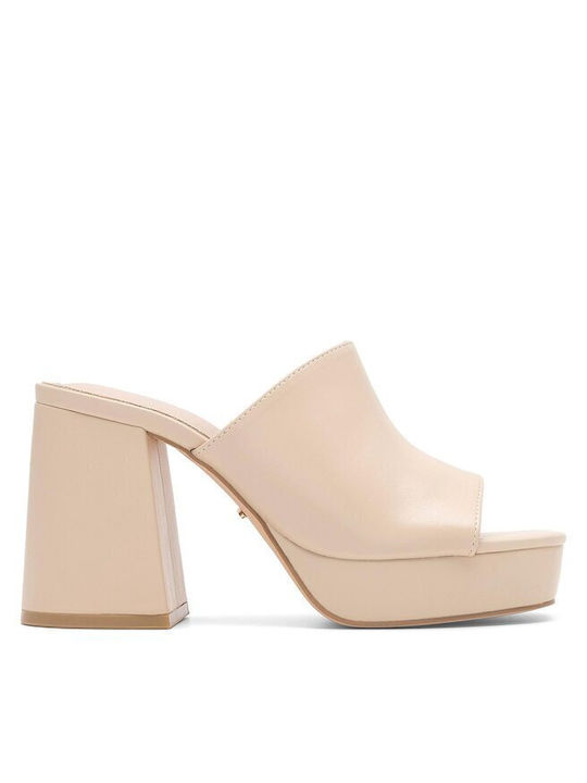 Mules mit Chunky Hoch Absatz in Beige Farbe