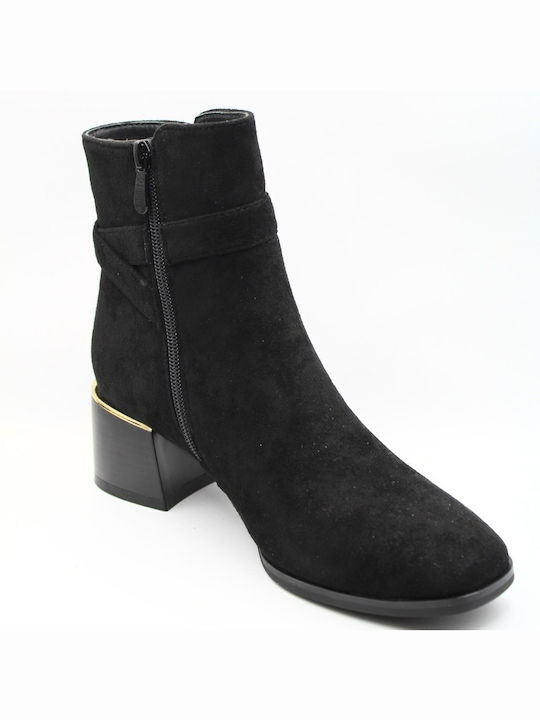 Plato Suede Women's Ankle Boots with Medium Heel Black