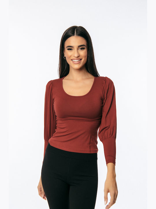 Γυναικεία Μπλούζα Off-Shoulder Μακρυμάνικη Κανελι
