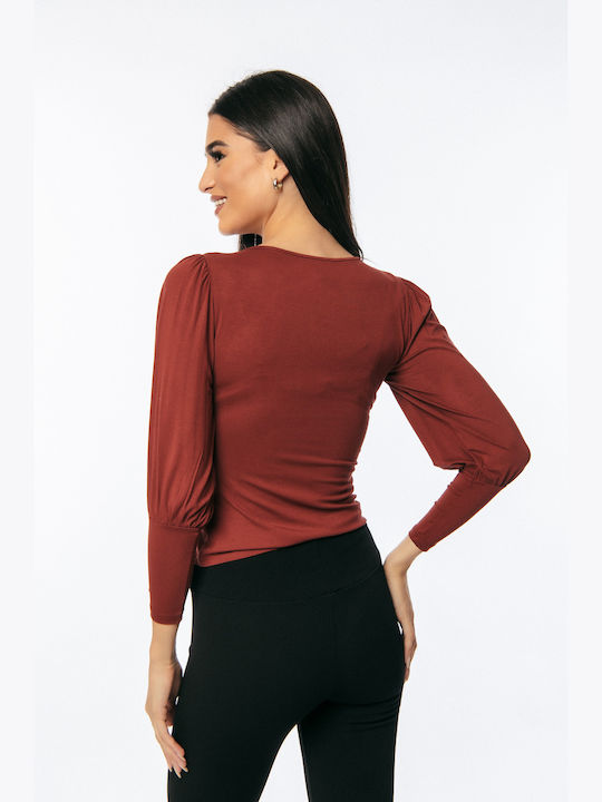 Γυναικεία Μπλούζα Off-Shoulder Μακρυμάνικη Κανελι