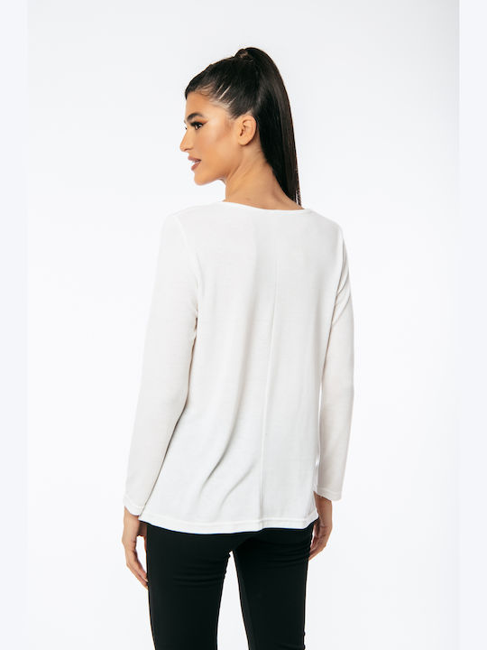 Women's Blouse Long Sleeve with V Neckline White