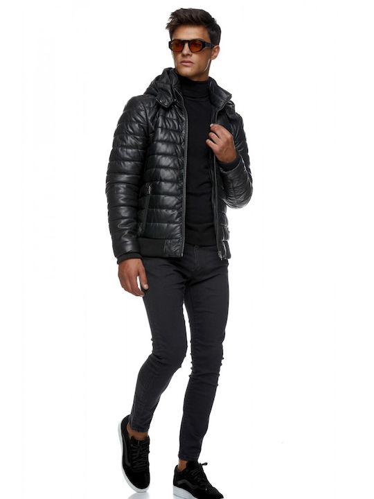 Sette Men's Winter Leather Jacket BLACK